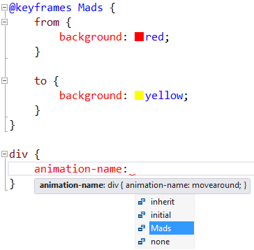 Animation name Intellisense