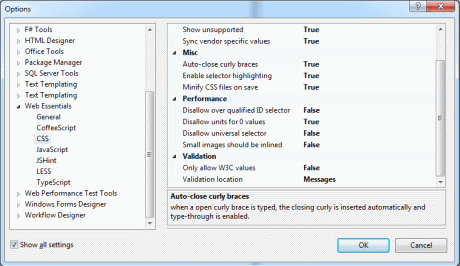 Options dialog